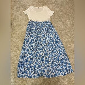 SHEIN Blue and White Floral Maxi Skirt